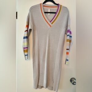 Anthropologie Daily Practice Stripe-Sleeve Sweater Dress Light Gray Medium